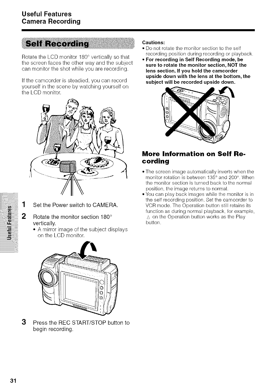 Self recording, More information on self recording, Useful features camera recording | More information on self re­ cording | Sharp VIEWCAM VL-NZ50U User Manual | Page 44 / 83