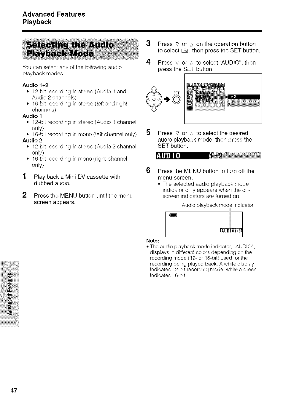 Selecting the audio playback mode | Sharp VIEWCAM VL-NZ50U User Manual | Page 60 / 83