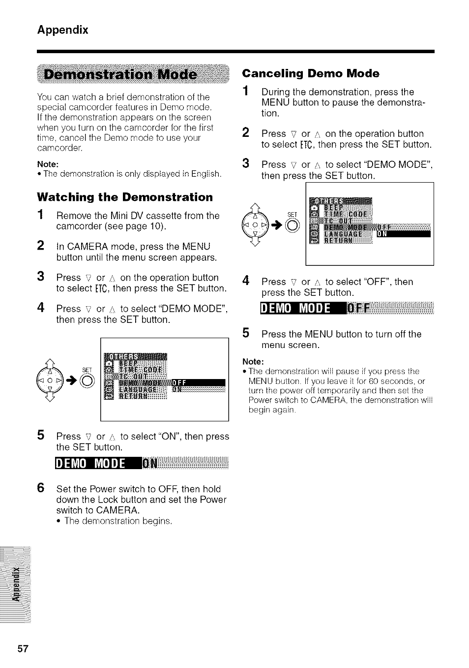 Demonstration mode, Watching the demonstration, Canceling demo mode | Loff, 1и^1^л1дй[ии, Loff demo mode | Sharp VIEWCAM VL-NZ50U User Manual | Page 70 / 83