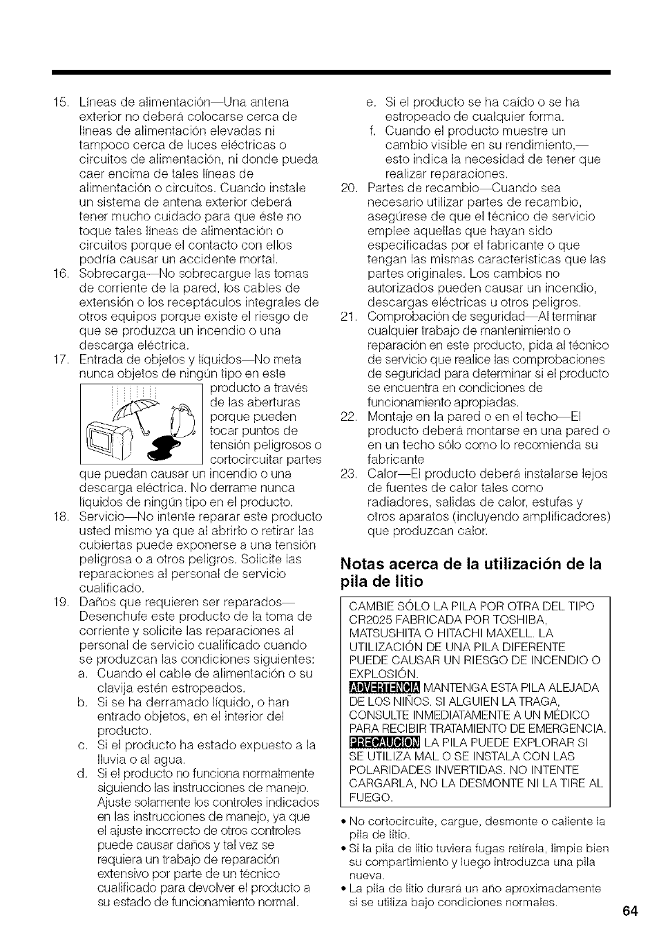 Notas acerca de la utilización de la pila de litio | Sharp VIEWCAM VL-NZ50U User Manual | Page 77 / 83