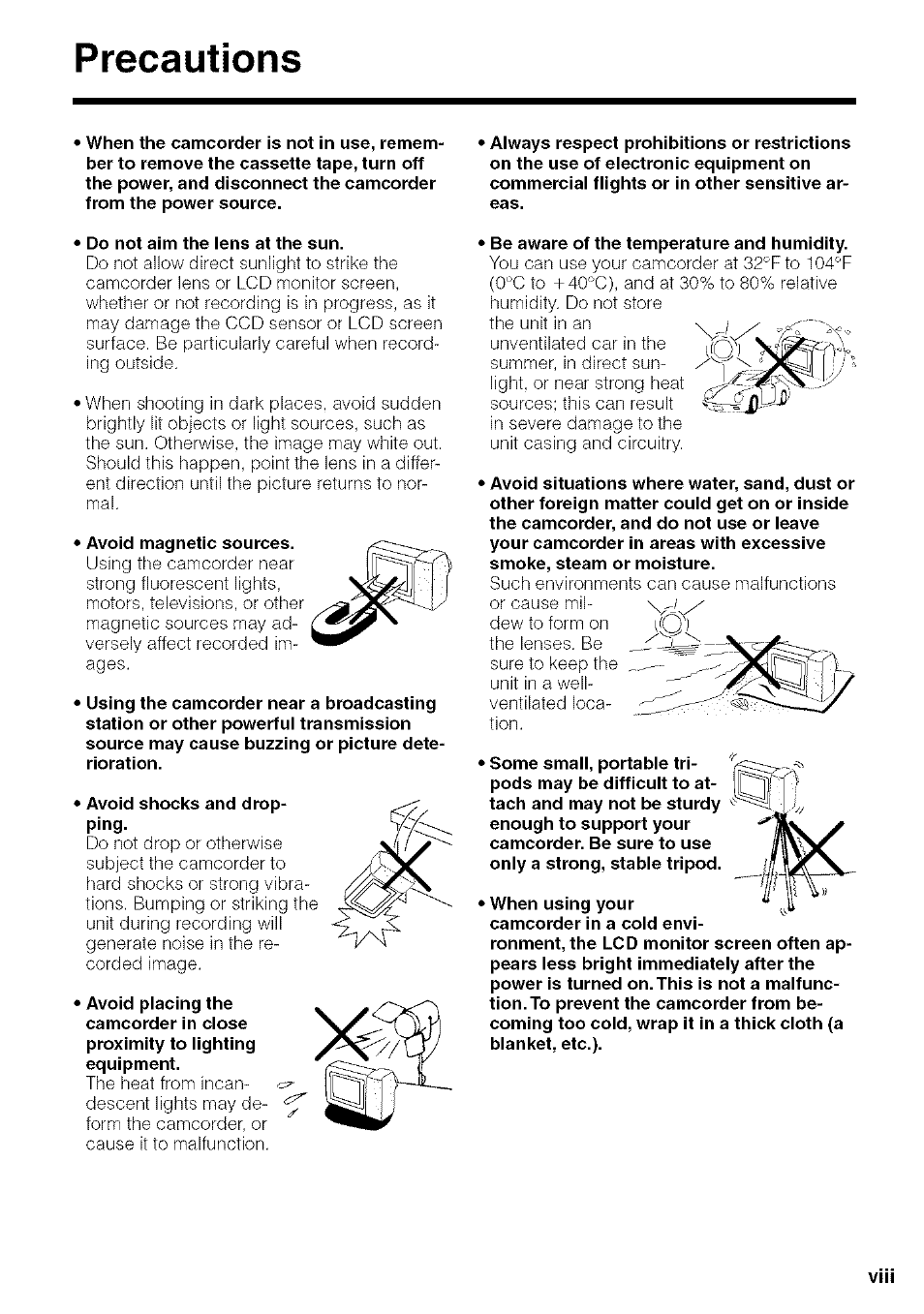 Precautions | Sharp VIEWCAM VL-NZ50U User Manual | Page 9 / 83