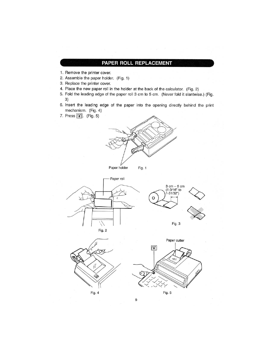 Paper roll replacement | Sharp CS-2870 User Manual | Page 11 / 27