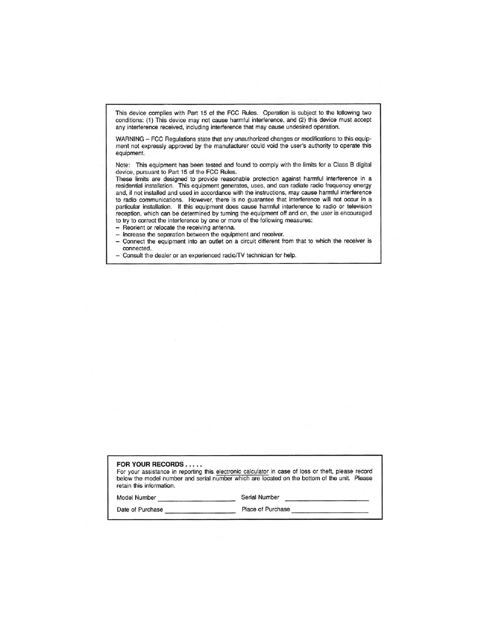 For your records | Sharp CS-2870 User Manual | Page 2 / 27