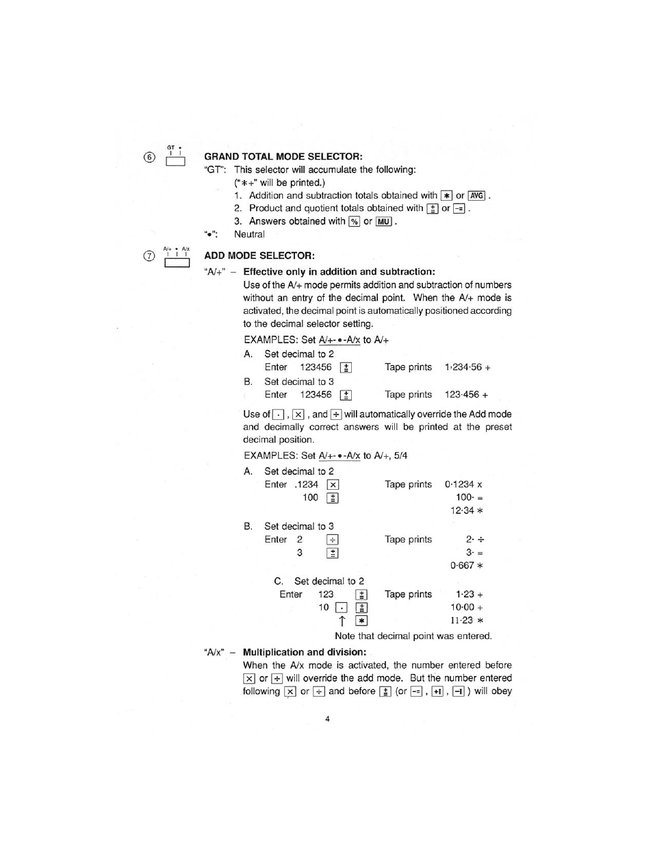 Grand total mode selector, Add mode selector | Sharp CS-2870 User Manual | Page 6 / 27