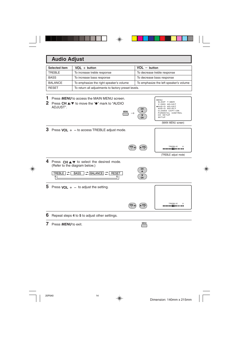 Audio adjust | Sharp 20F640 User Manual | Page 14 / 60