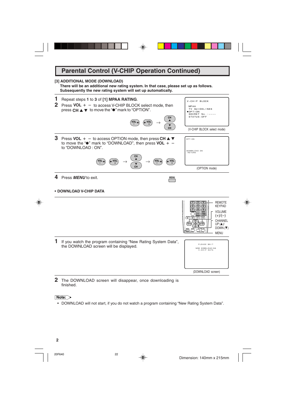 Parental control (v-chip operation continued), Repeat steps 1 to 3 of [1] mpaa rating, Press menu to exit | Vol k / l ch a / s vol k / l ch a / s vol k / l | Sharp 20F640 User Manual | Page 22 / 60