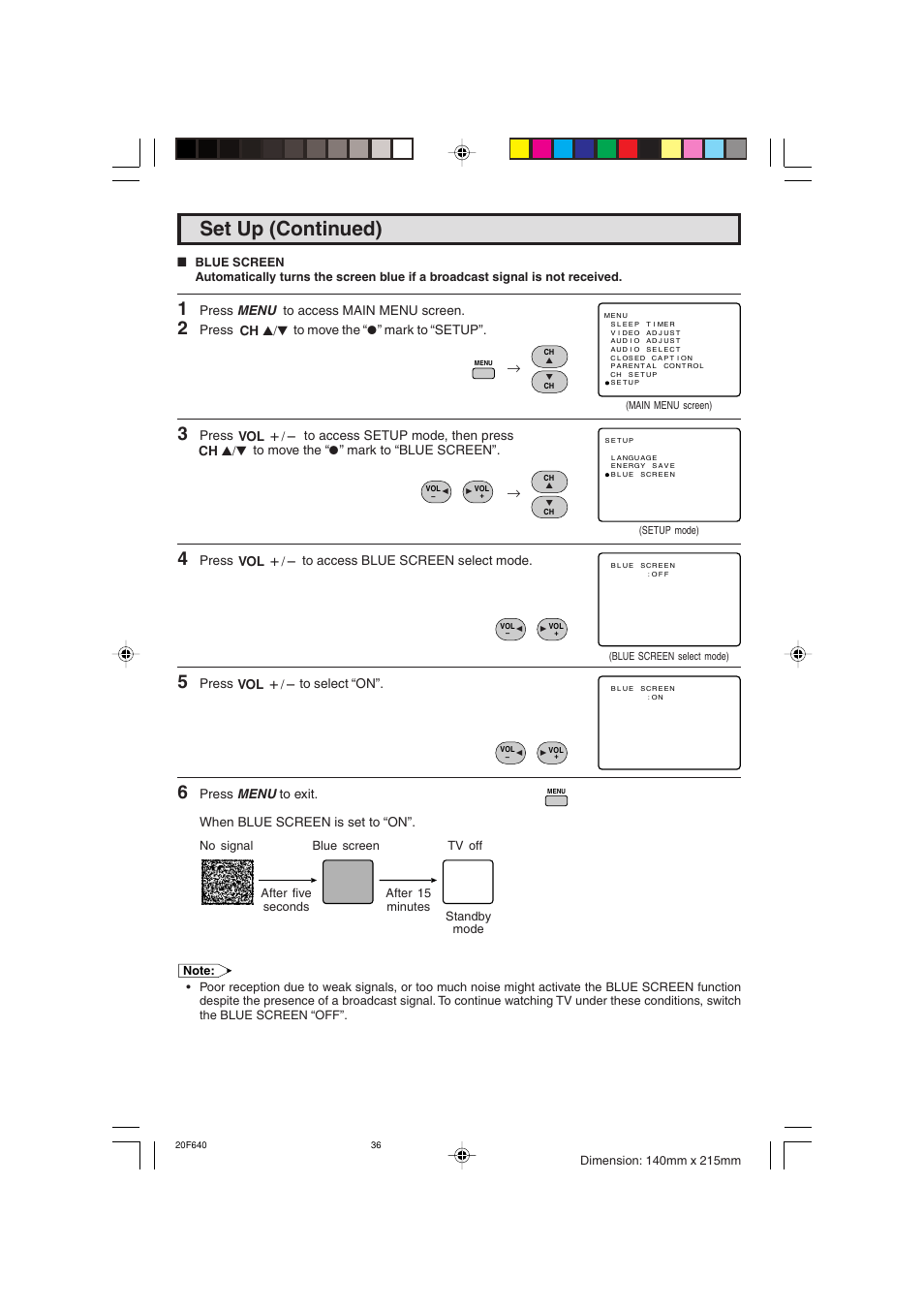 Set up (continued) | Sharp 20F640 User Manual | Page 36 / 60