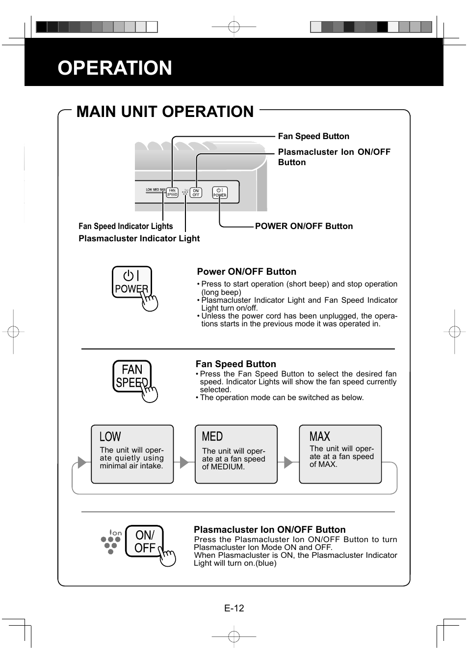 Operation, Main unit operation | Sharp FP-P30U User Manual | Page 14 / 52