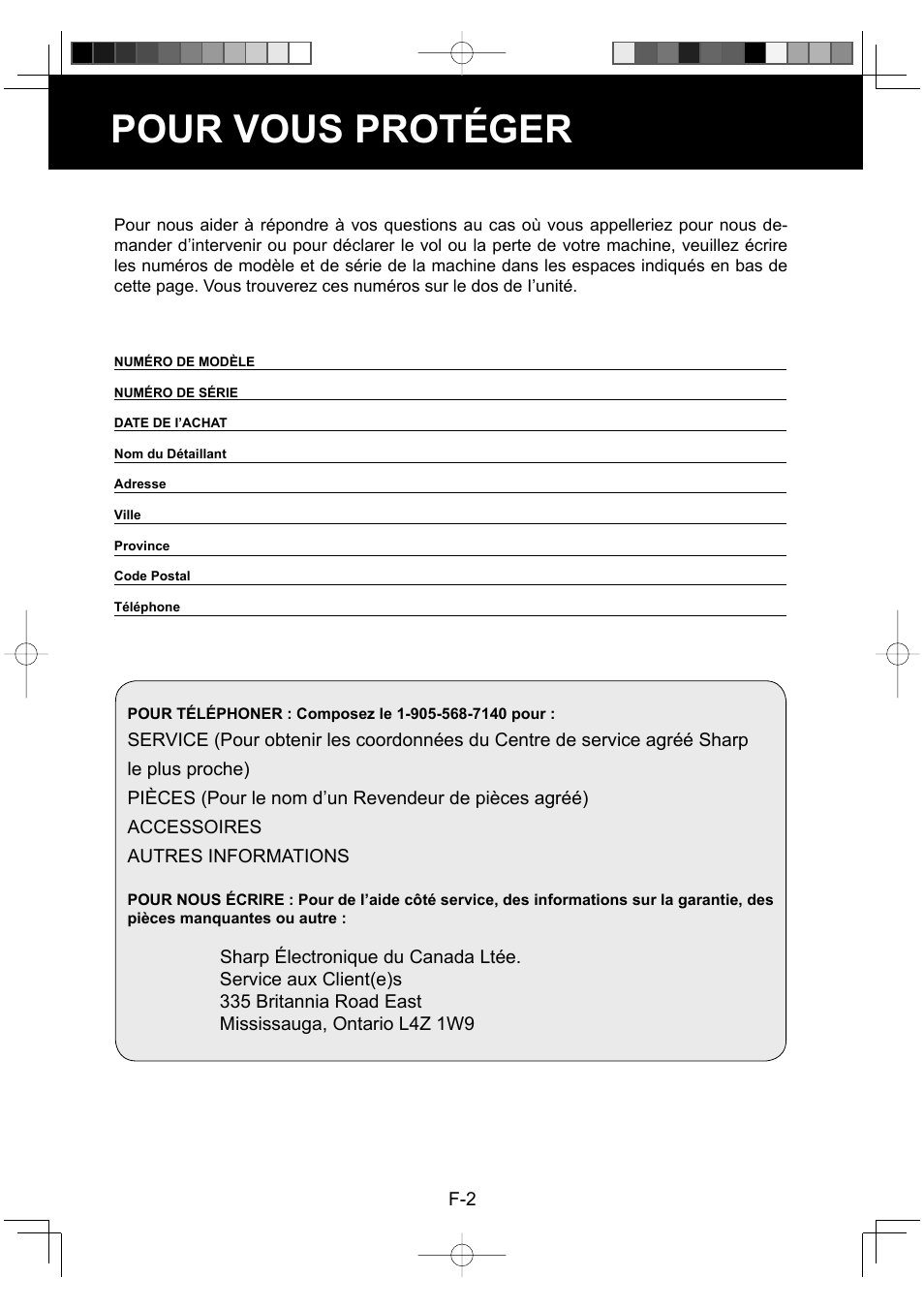 Pour vous protéger | Sharp FP-P30U User Manual | Page 22 / 52
