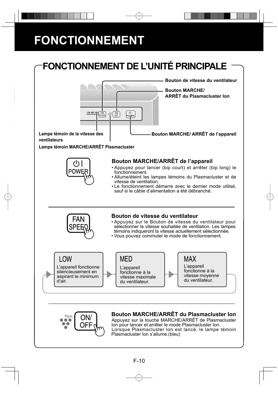 Fonctionnement, Fonctionnement de l’unité principale | Sharp FP-P30U User Manual | Page 30 / 52