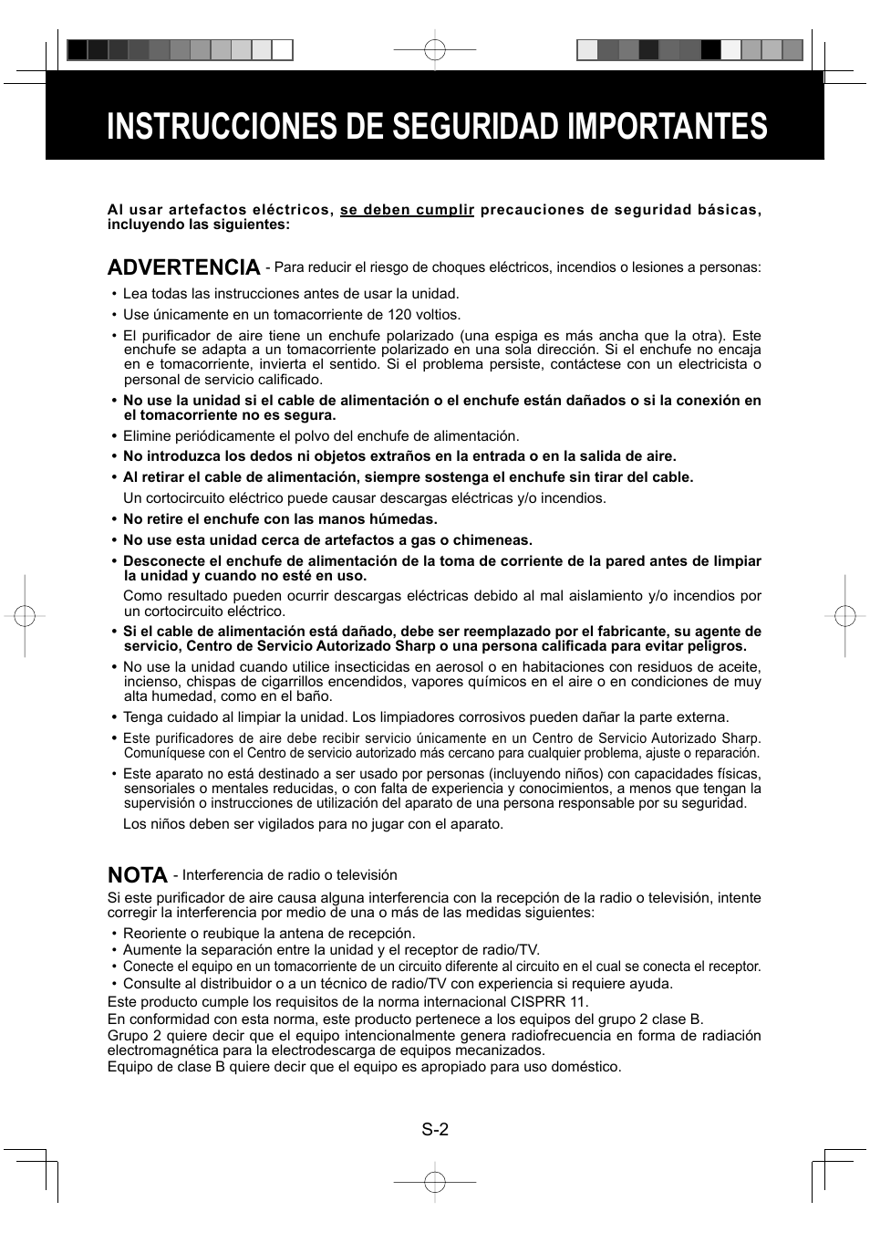Instrucciones de seguridad importantes, Advertencia, Nota | Sharp FP-P30U User Manual | Page 38 / 52