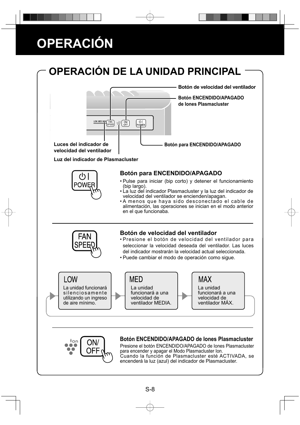 Operación, Operación de la unidad principal | Sharp FP-P30U User Manual | Page 44 / 52