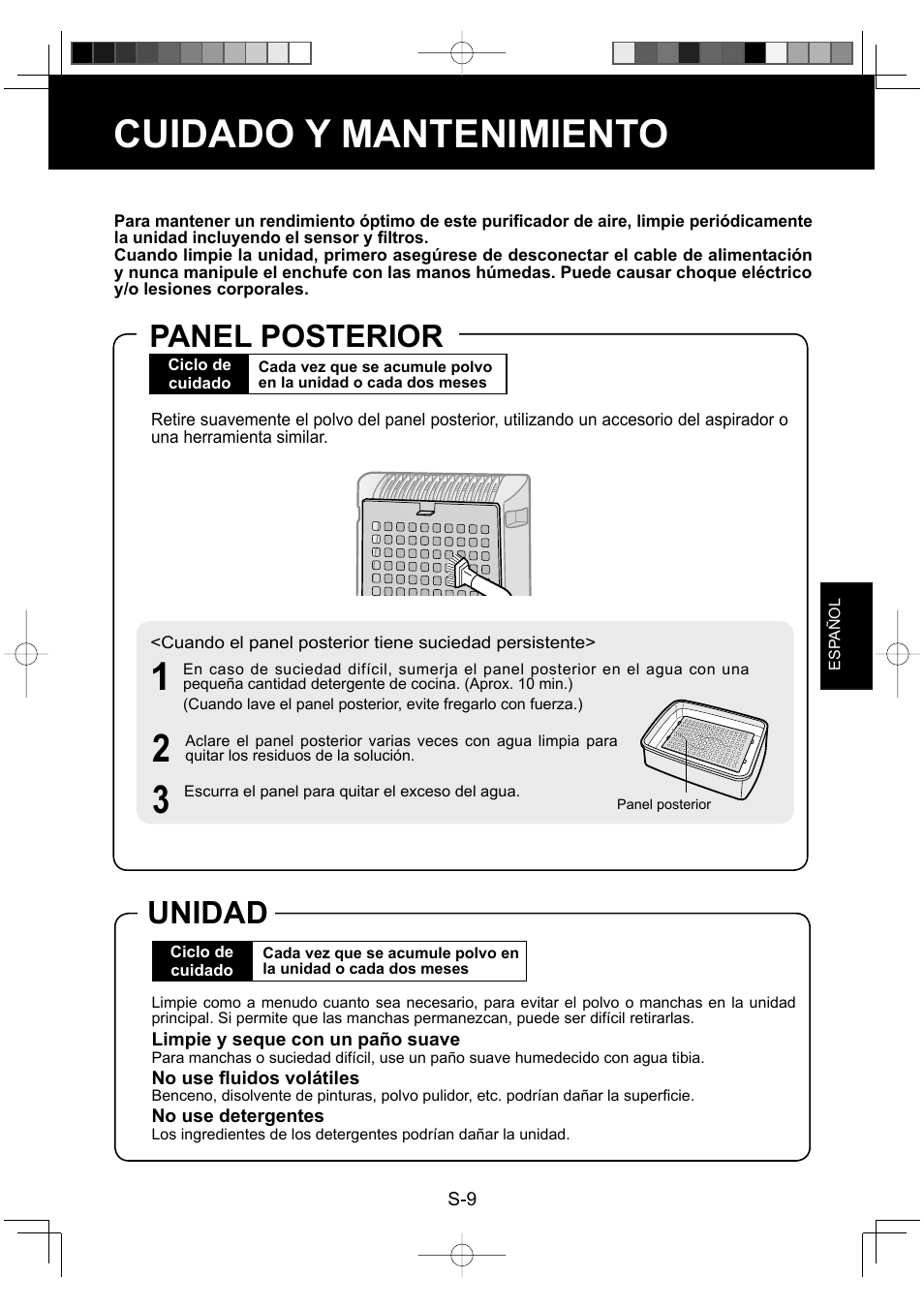 Cuidado y mantenimiento, Panel posterior, Unidad | Sharp FP-P30U User Manual | Page 45 / 52