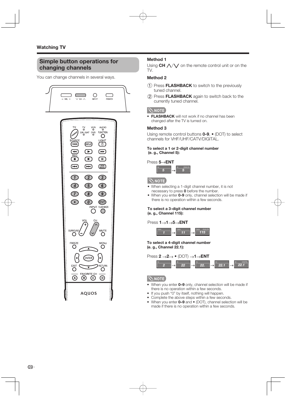 Simple button operations for changing channels, Watching tv | Sharp AQUOS LC-37DW99U User Manual | Page 20 / 59