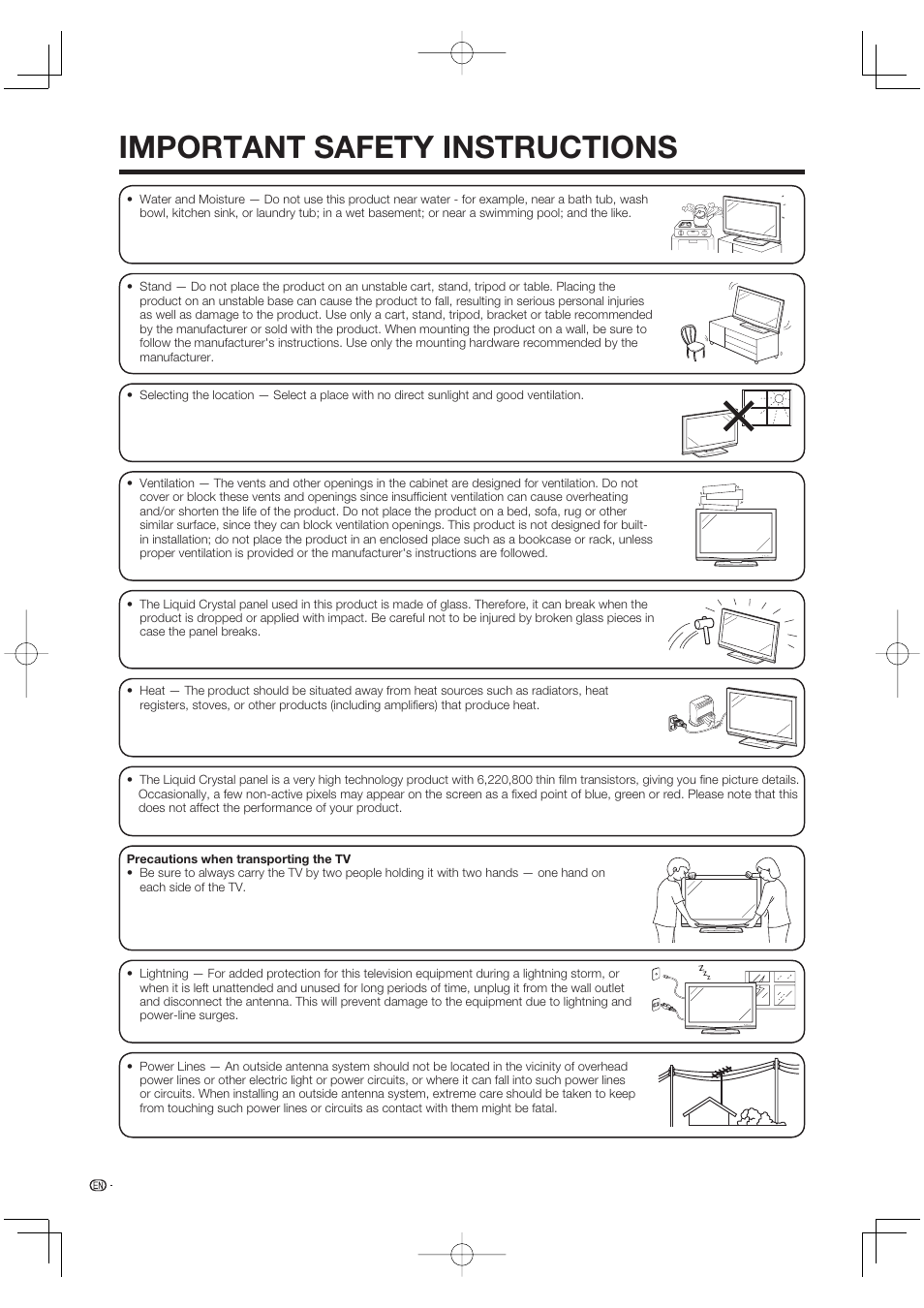 Important safety instructions | Sharp AQUOS LC-37DW99U User Manual | Page 6 / 59