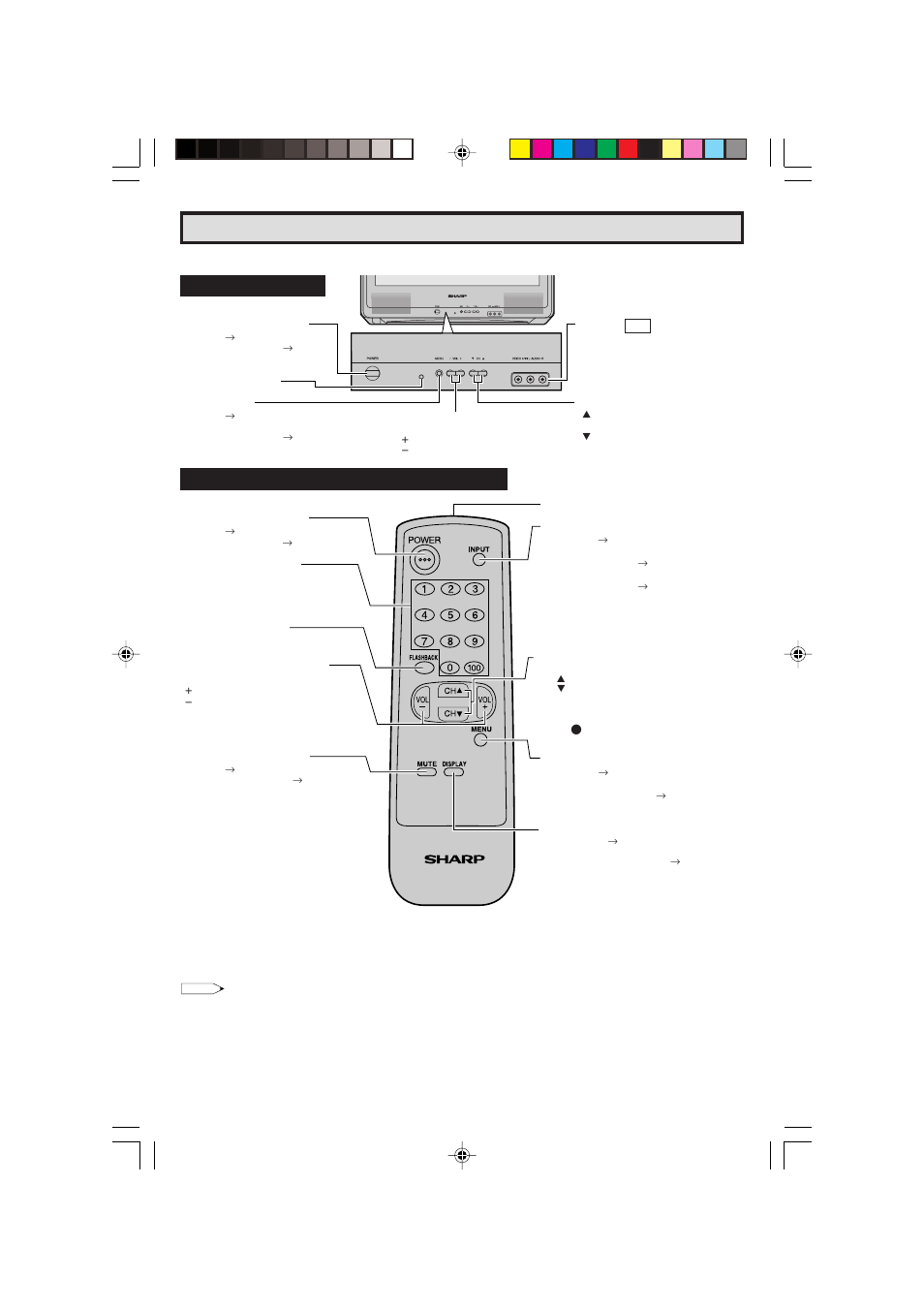 Referencia rápida de los controles de operación, Nombres de los componentes (español), Panel delantero | Funciones básicas del control remoto | Sharp 27C240 User Manual | Page 38 / 45