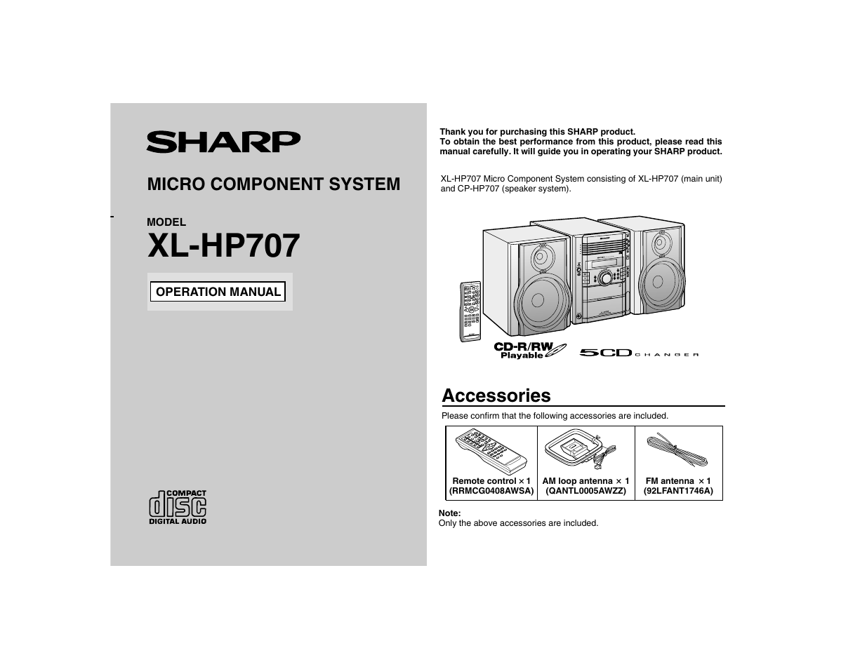 Sharp XL-HP707 User Manual | 36 pages