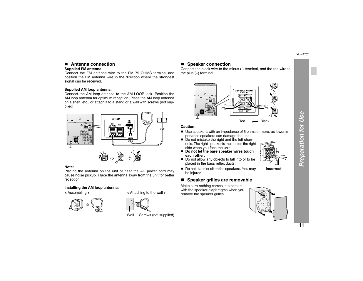 Pre paration for use | Sharp XL-HP707 User Manual | Page 11 / 36