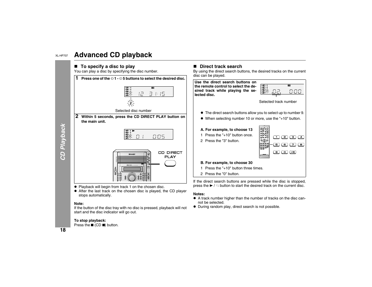 Advanced cd playback, Cd playb ack | Sharp XL-HP707 User Manual | Page 18 / 36