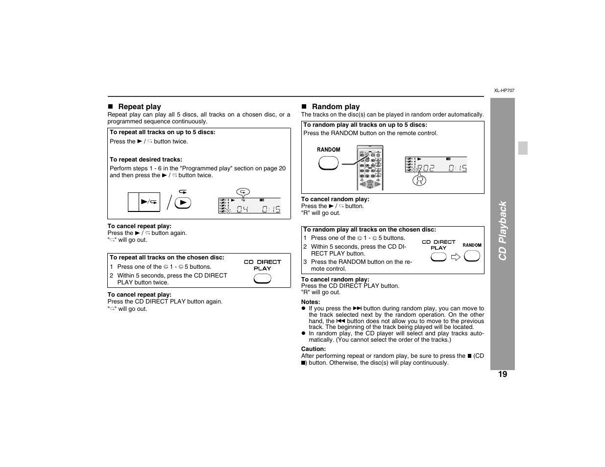 Cd playb ack | Sharp XL-HP707 User Manual | Page 19 / 36