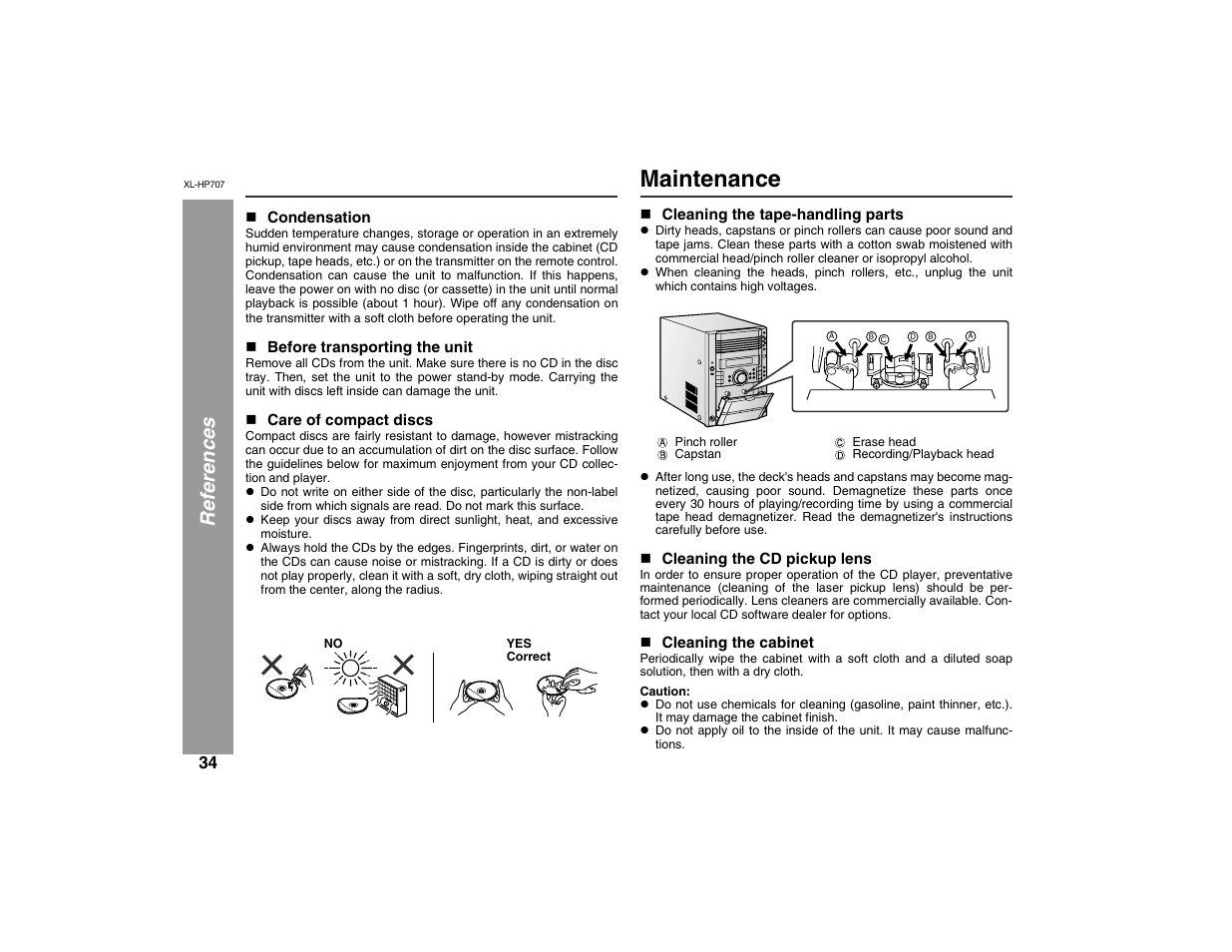 Maintenance, Referenc es | Sharp XL-HP707 User Manual | Page 34 / 36