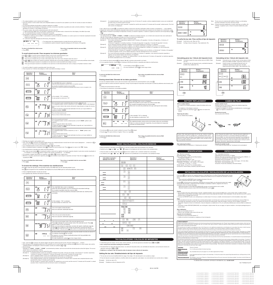 Sharp EL-T100A User Manual | Page 2 / 2