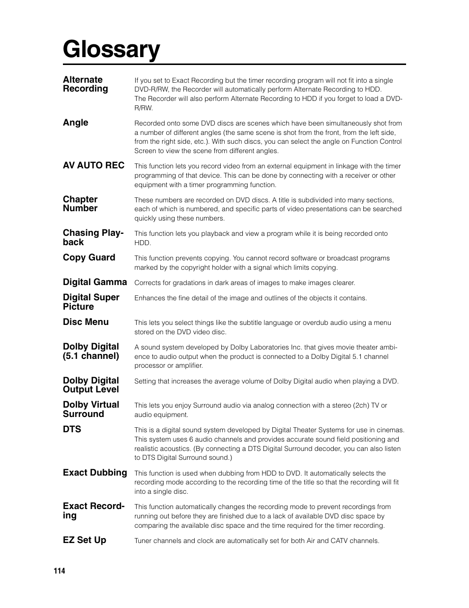 Glossary | Sharp DV-HR300U User Manual | Page 114 / 126