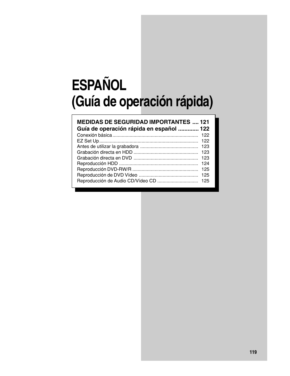 Español (guía de operación rápida) | Sharp DV-HR300U User Manual | Page 119 / 126