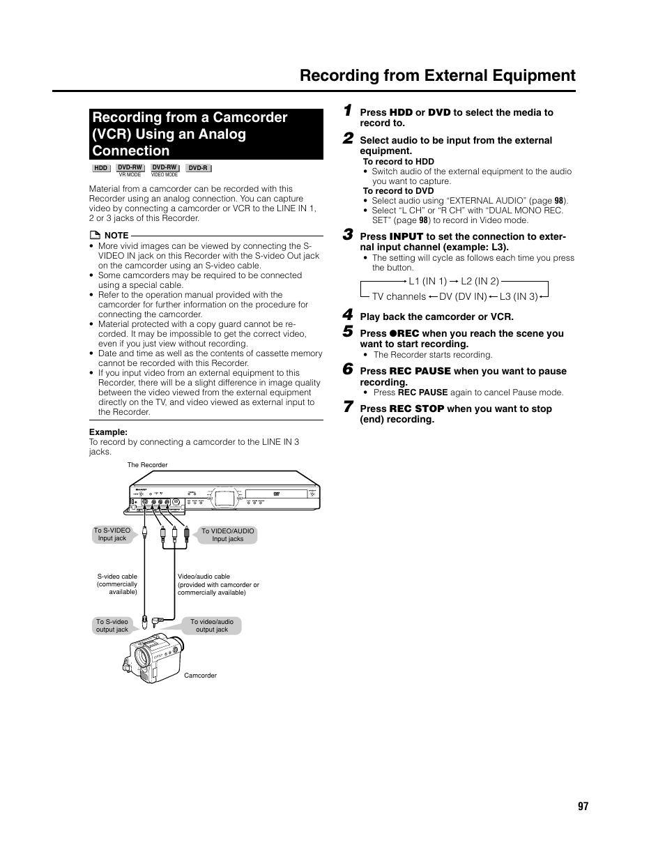 Recording from external equipment | Sharp DV-HR300U User Manual | Page 97 / 126