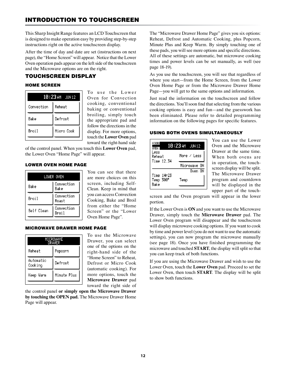 Introduction to touchscreen | Sharp KB-3425L User Manual | Page 12 / 48