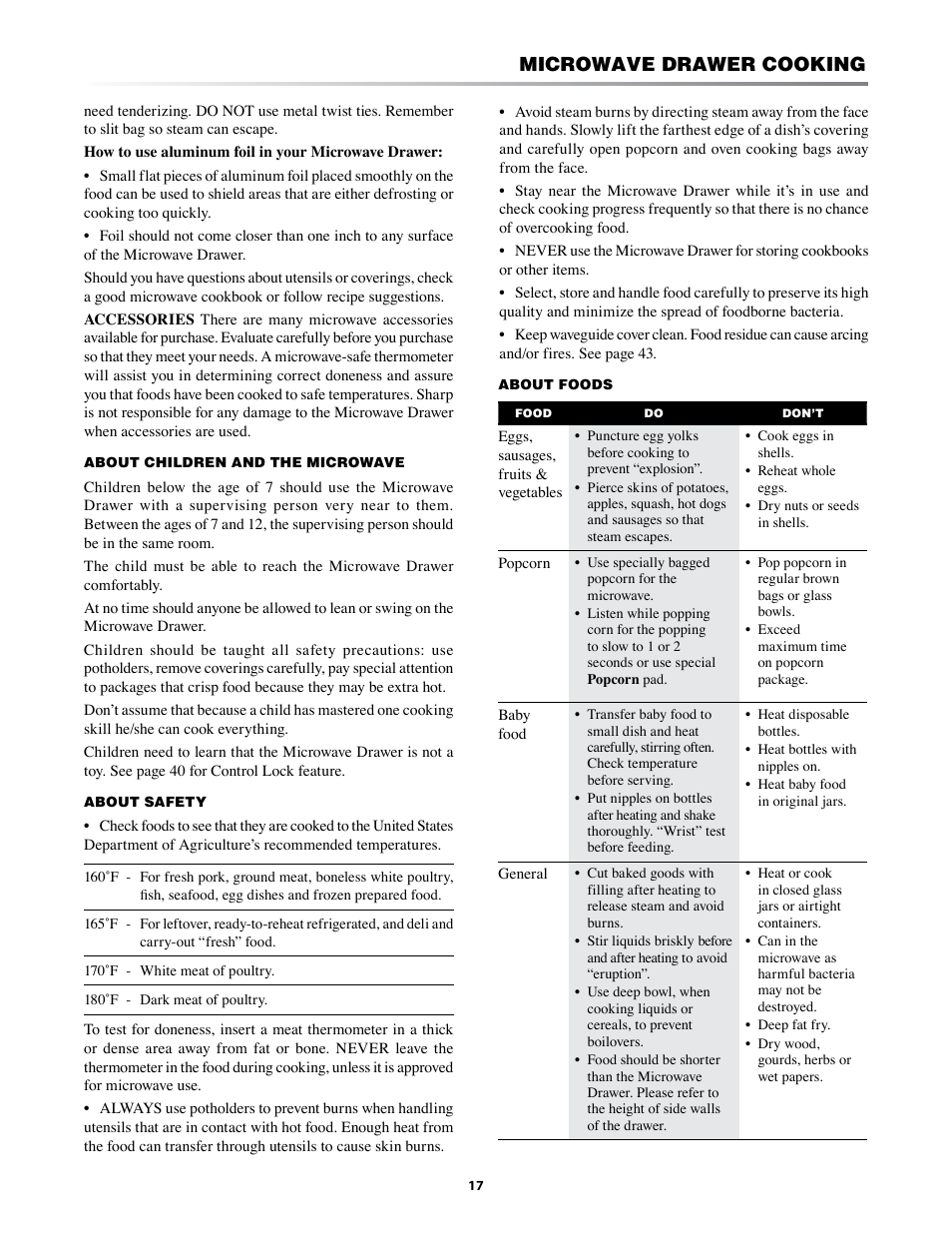 Microwave drawer cooking | Sharp KB-3425L User Manual | Page 17 / 48