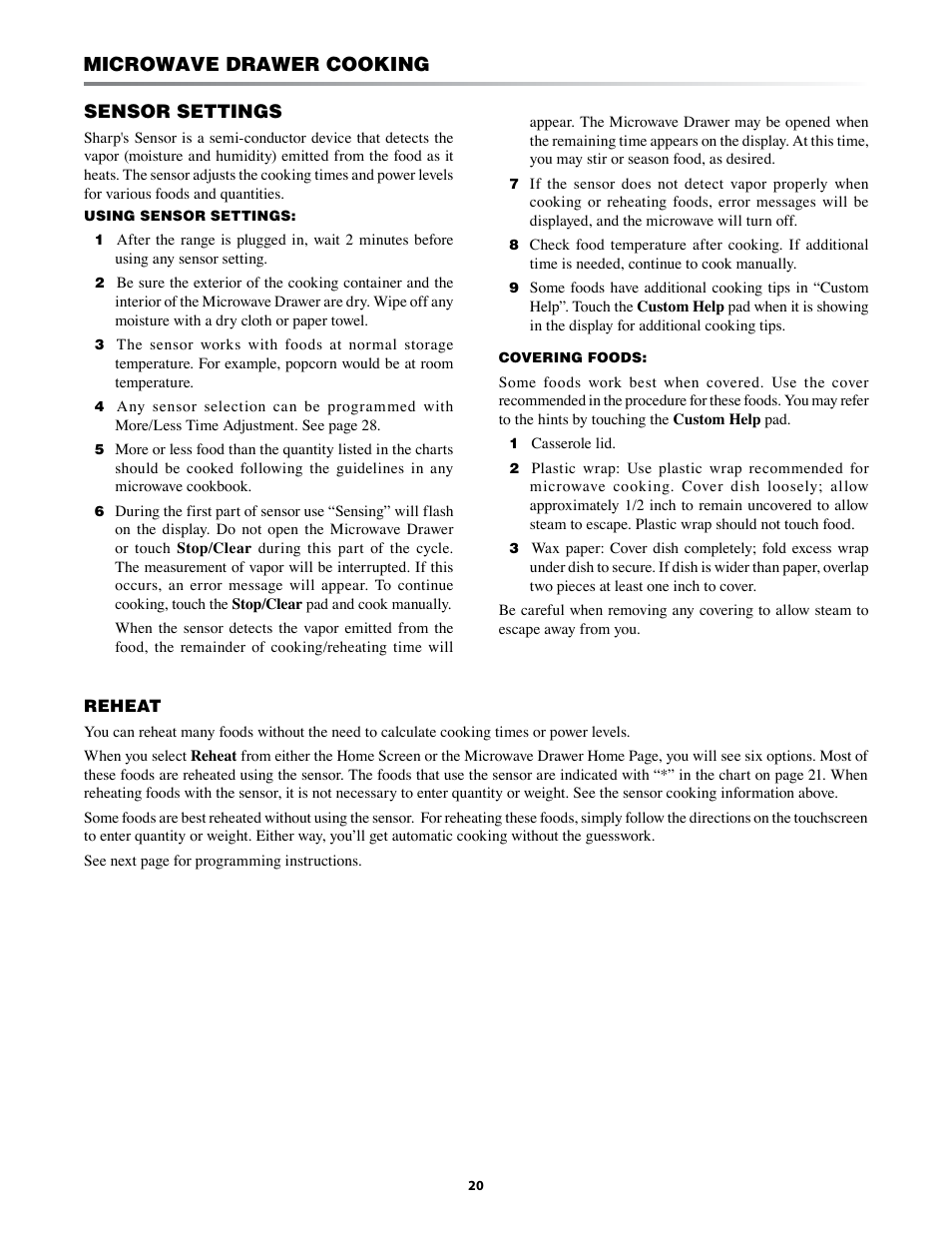 Microwave drawer cooking | Sharp KB-3425L User Manual | Page 20 / 48