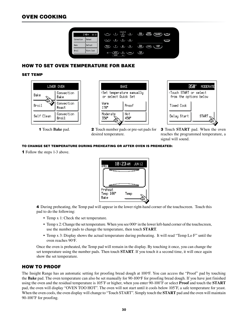 Oven cooking, How to set oven temperature for bake, How to proof | Sharp KB-3425L User Manual | Page 30 / 48