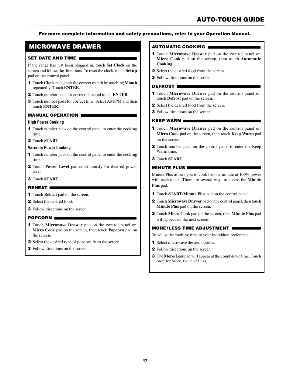 Auto-touch guide, Microwave drawer | Sharp KB-3425L User Manual | Page 47 / 48