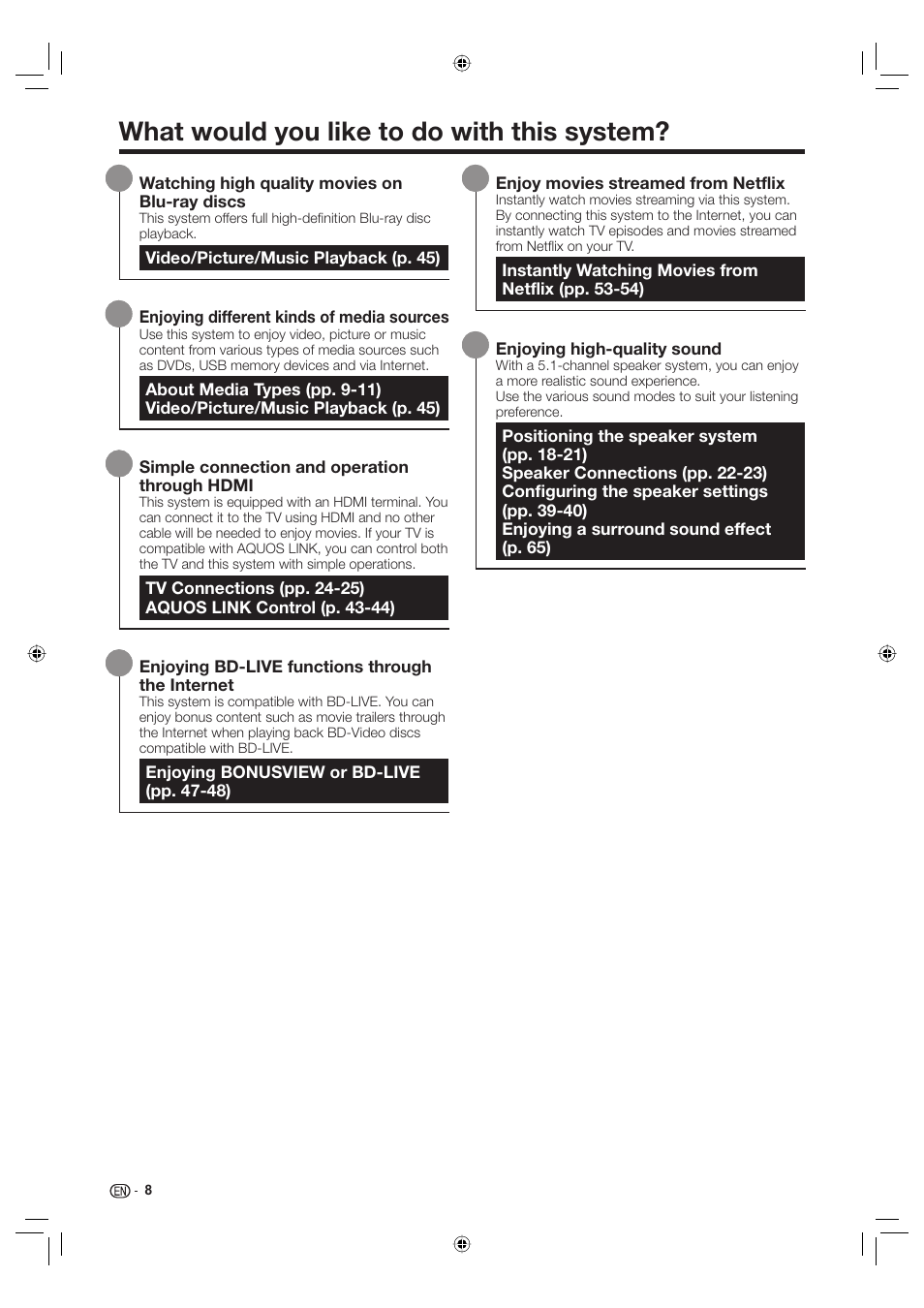 What would you like to do with this system | Sharp Aquos TINS-E595WJQZ User Manual | Page 10 / 95