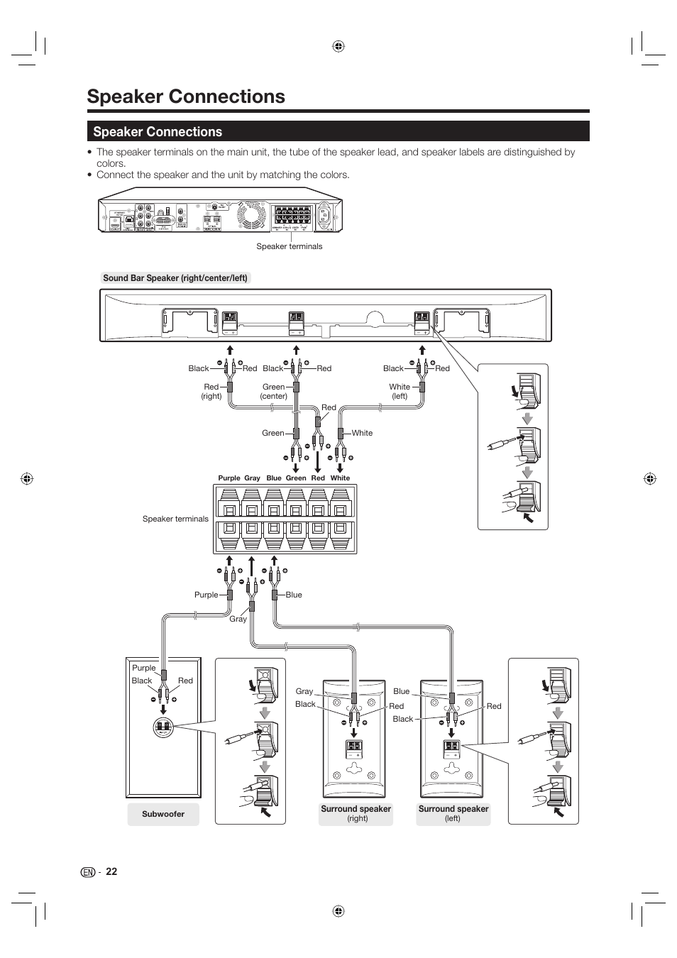 Speaker connections | Sharp Aquos TINS-E595WJQZ User Manual | Page 24 / 95