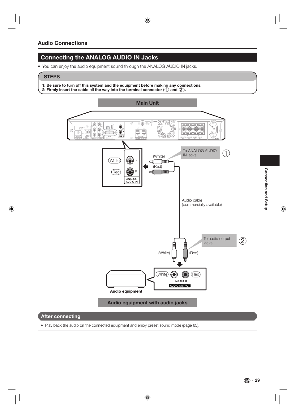 Connecting the analog audio in jacks | Sharp Aquos TINS-E595WJQZ User Manual | Page 31 / 95