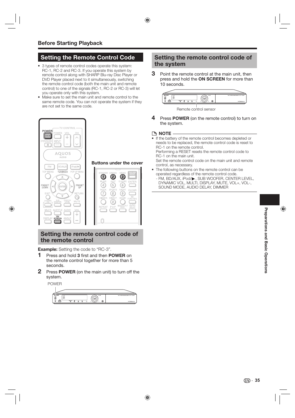 Setting the remote control code, Setting the remote control code of the system | Sharp Aquos TINS-E595WJQZ User Manual | Page 37 / 95