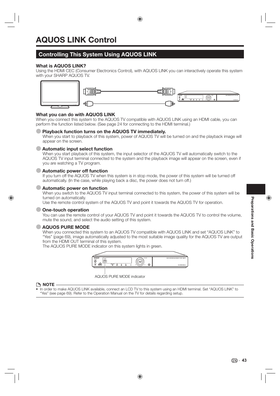 Aquos link control, Controlling this system using aquos link | Sharp Aquos TINS-E595WJQZ User Manual | Page 45 / 95