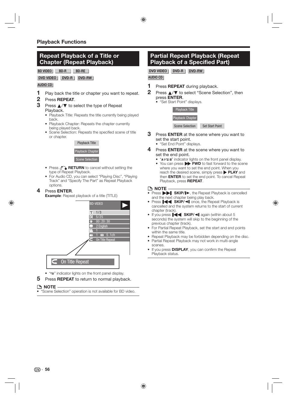 On title repeat, Playback functions | Sharp Aquos TINS-E595WJQZ User Manual | Page 58 / 95