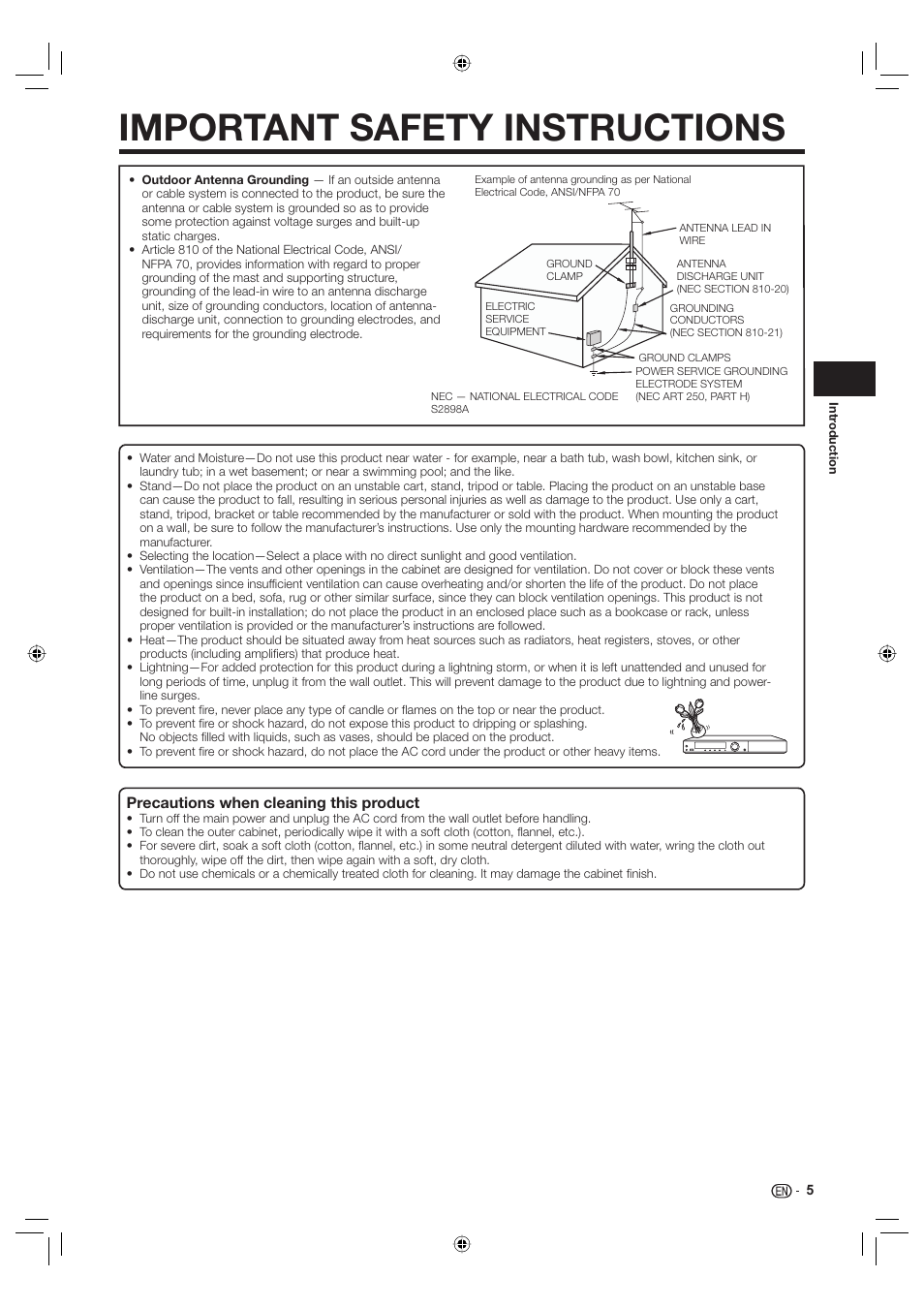 Important safety instructions | Sharp Aquos TINS-E595WJQZ User Manual | Page 7 / 95