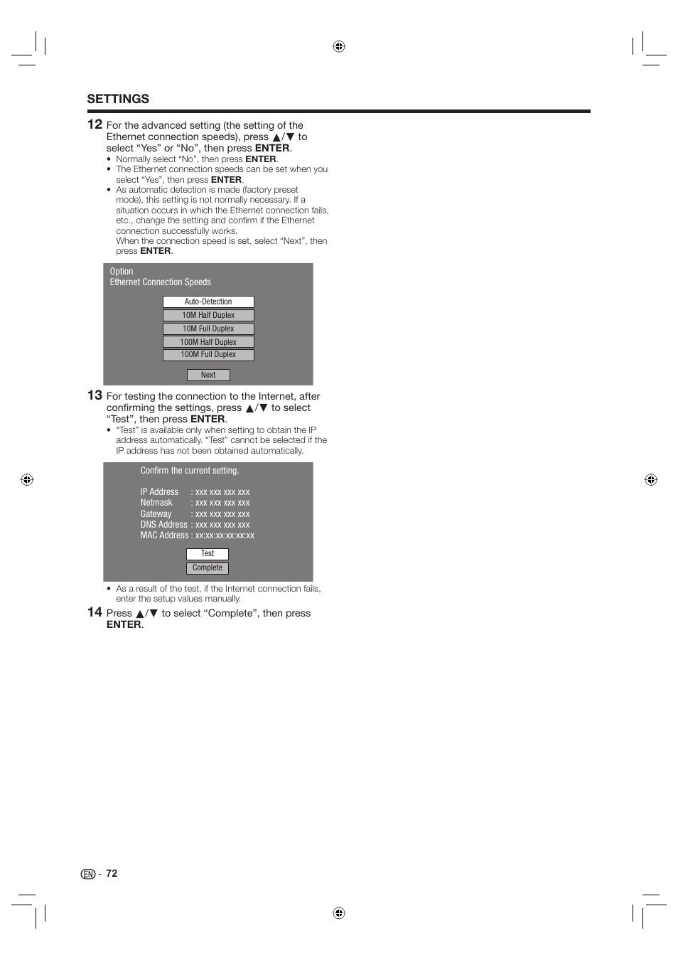 Settings | Sharp Aquos TINS-E595WJQZ User Manual | Page 74 / 95