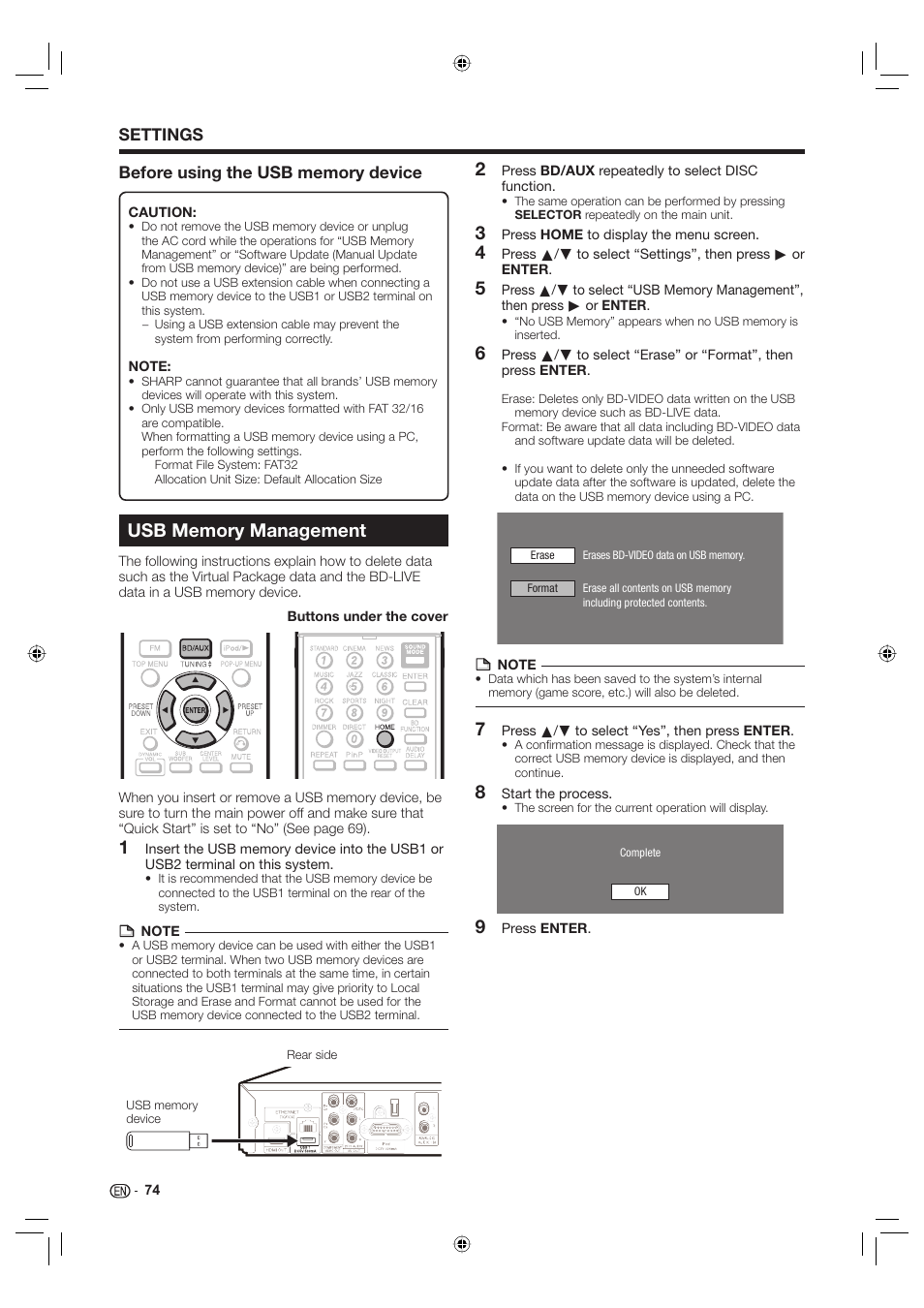 Usb memory management | Sharp Aquos TINS-E595WJQZ User Manual | Page 76 / 95