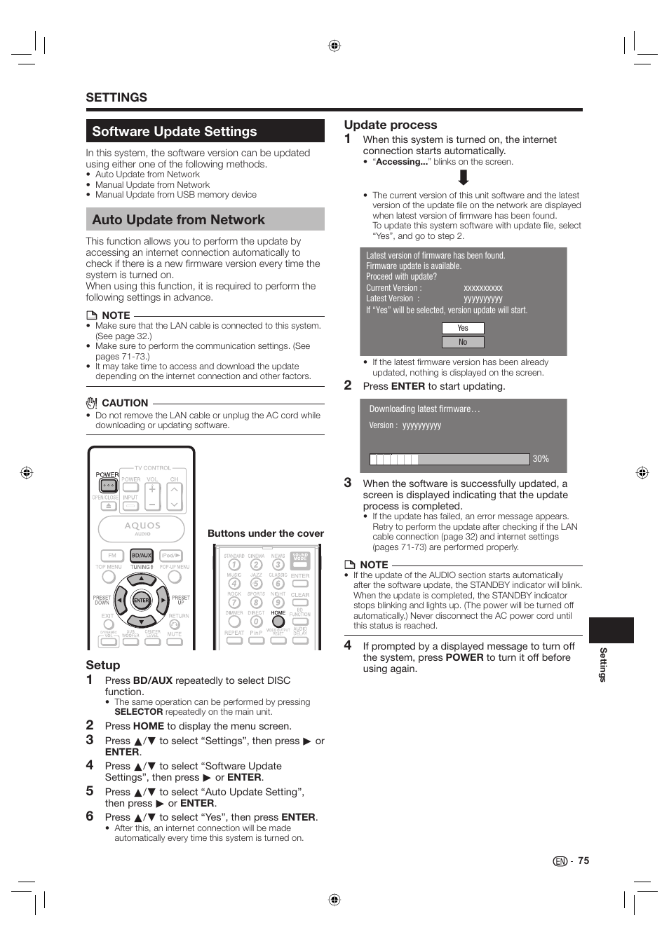 Software update settings, Auto update from network | Sharp Aquos TINS-E595WJQZ User Manual | Page 77 / 95