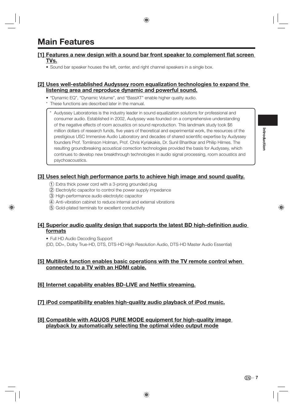 Main features | Sharp Aquos TINS-E595WJQZ User Manual | Page 9 / 95