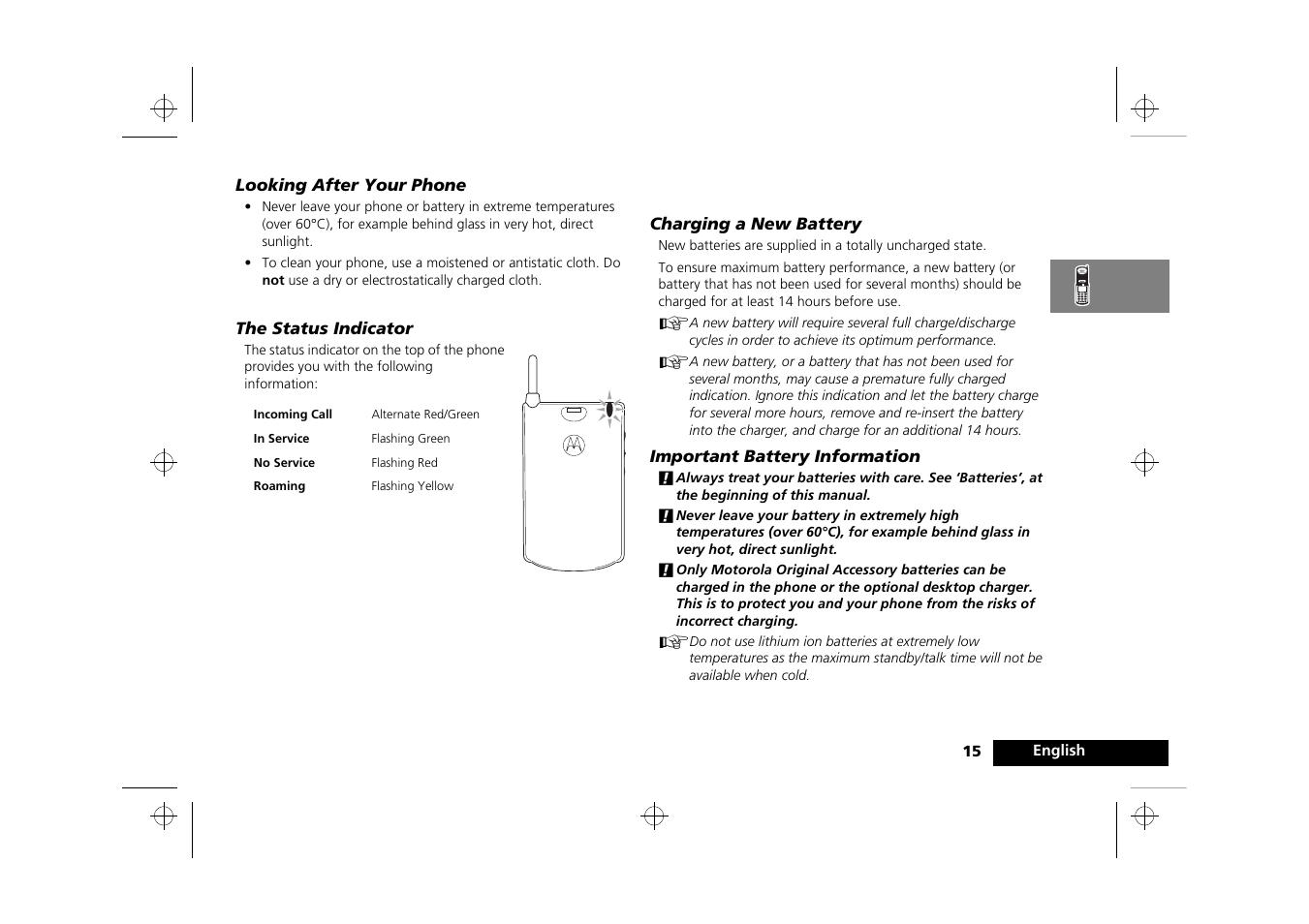 Your battery | Motorola P8088 User Manual | Page 17 / 84