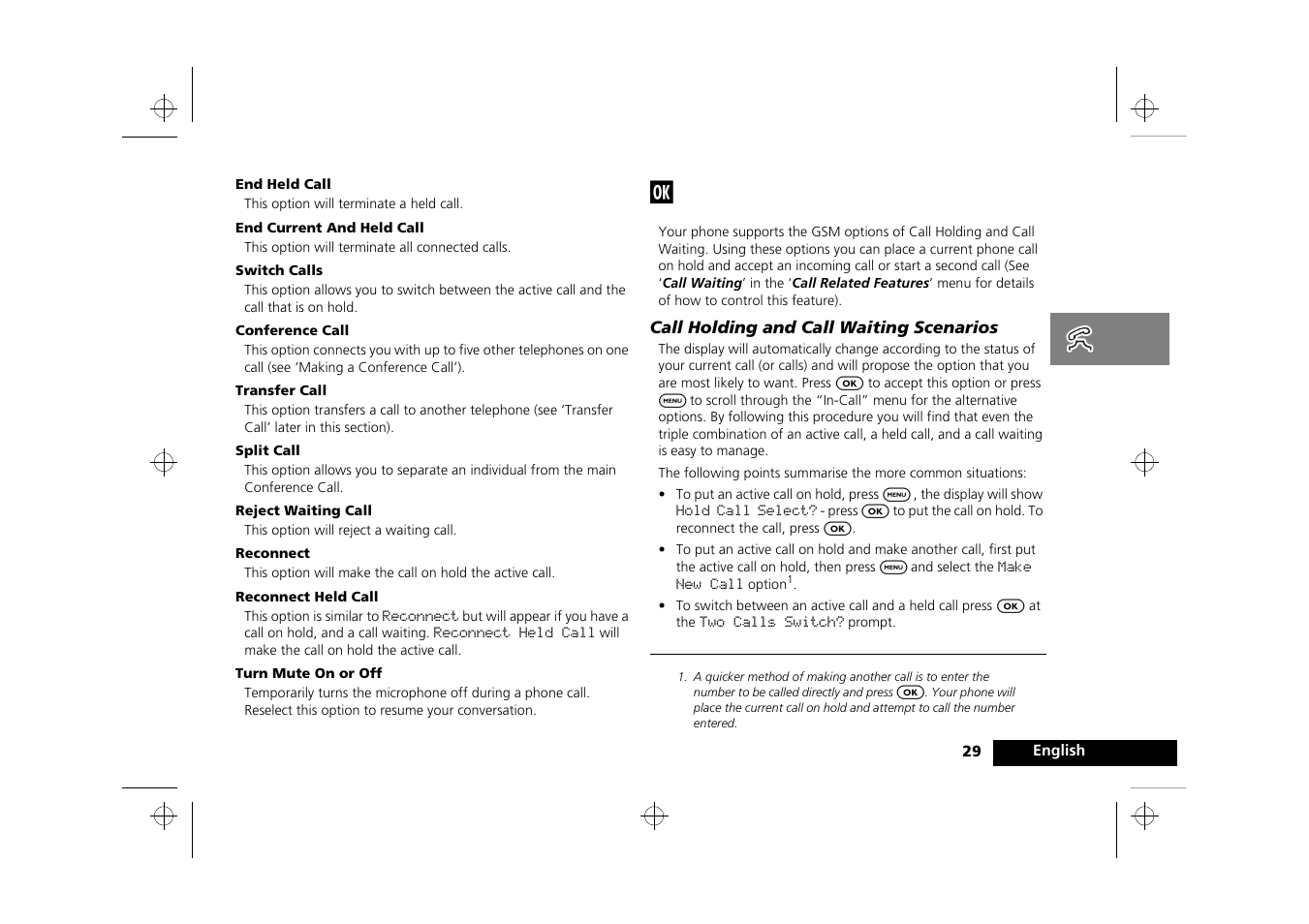 Call holding and call waiting | Motorola P8088 User Manual | Page 31 / 84