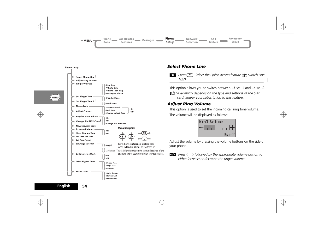 Phone setup menu | Motorola P8088 User Manual | Page 56 / 84