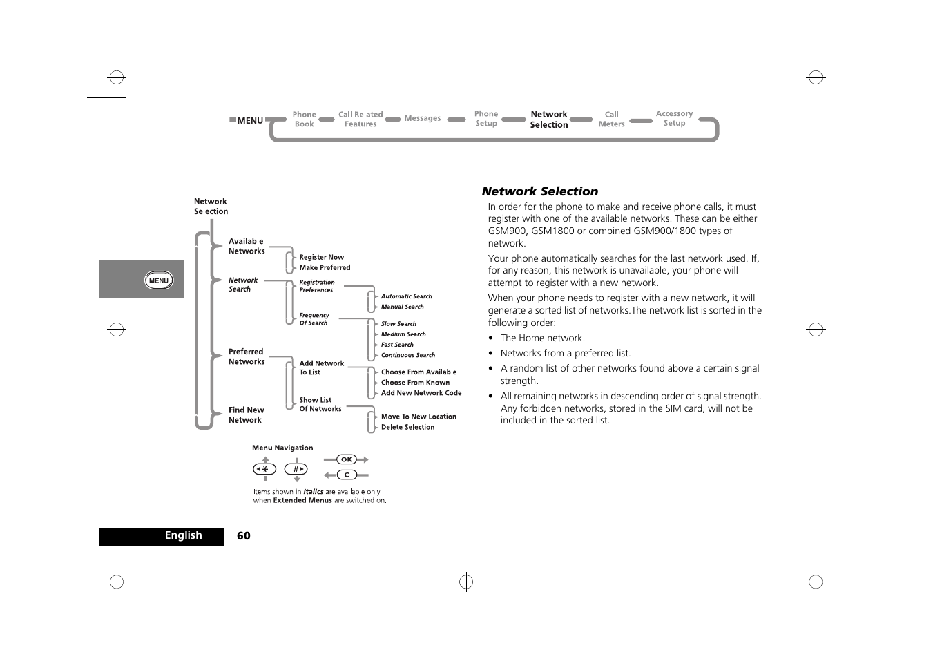 Network selection menu | Motorola P8088 User Manual | Page 62 / 84
