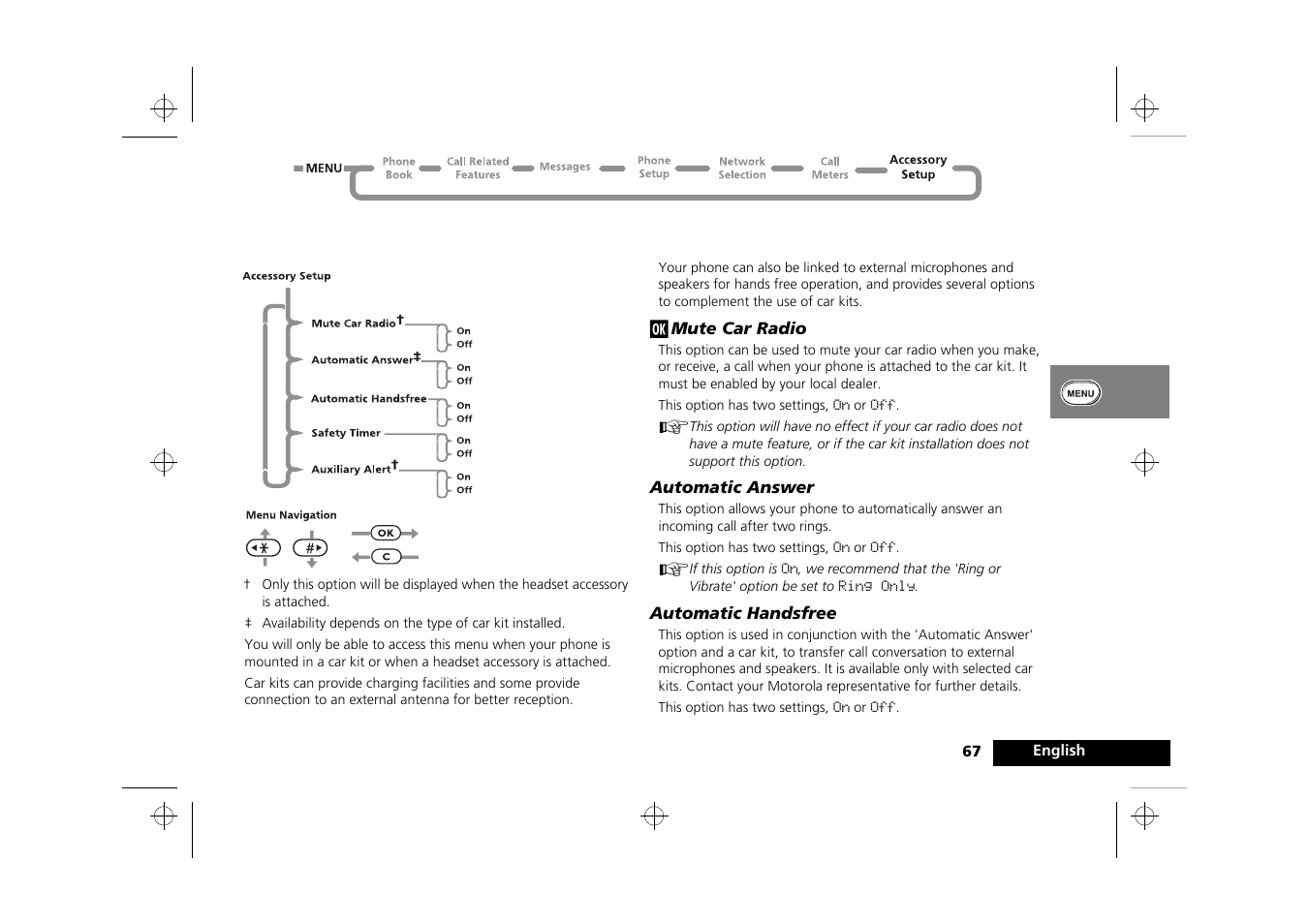 Accessory setup menu | Motorola P8088 User Manual | Page 69 / 84